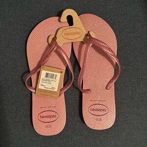 NWT Havaianas Crystal Rose Fantasia Flip Flops Pink Glitter Size 9/10